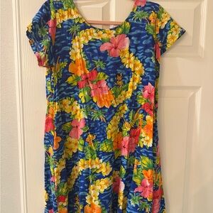 VTG Jams World Rare Tropical Floral Dress - Blue and Pink